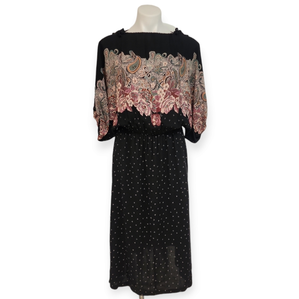 Vintage 70's Mixed Print Floral Midi Dress